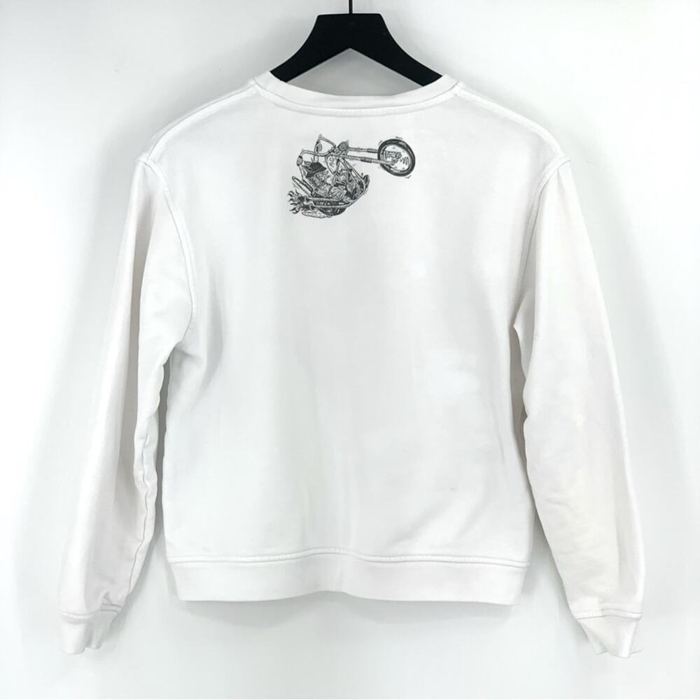 ALEXANDER MCQUEEN Motorcycle Graveyard Graphic Crew Sweatshirt White Black S - Picture 6 of 8
